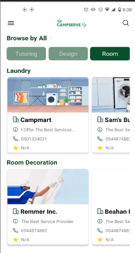 Campserve Mobile Application screenshot
