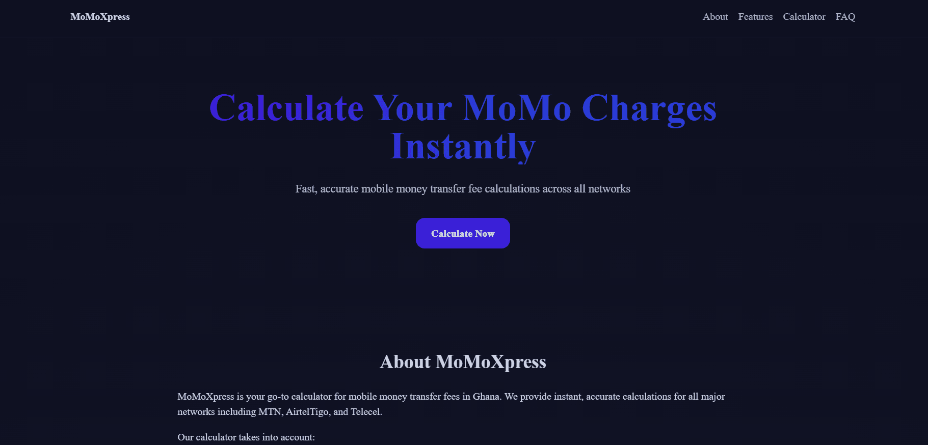 MoMoXpress Calculator screenshot