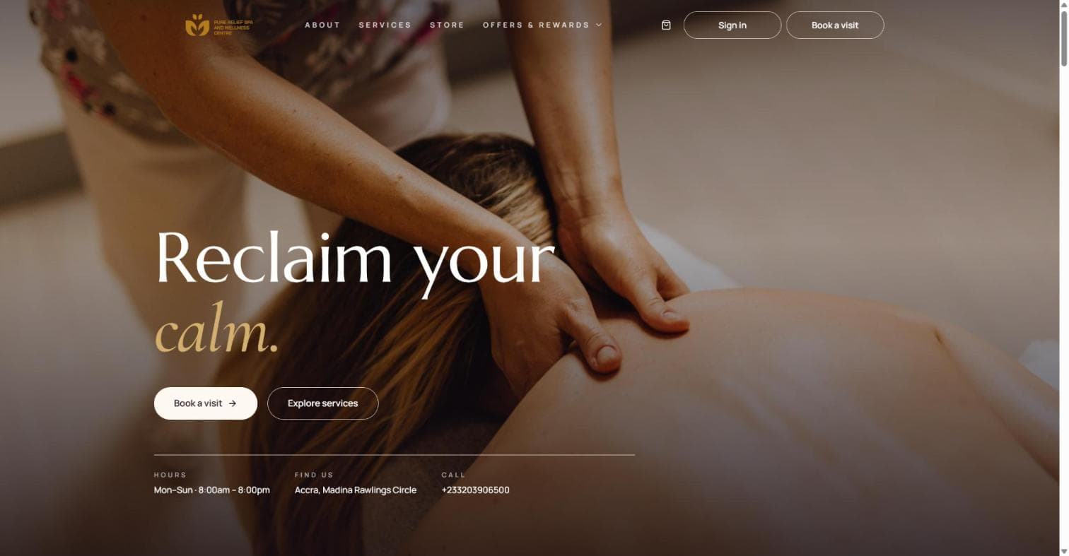 Pure Relief Spa Booking, Store & CRM Platform screenshot